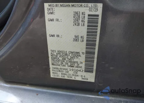 2019 Nissan Altima 2.5 Sl из США, поврежденный, VIN 1N4BL4EVXKC191042